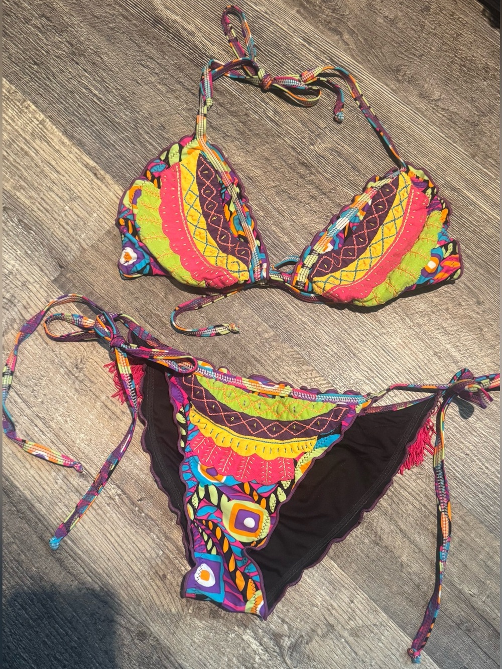 Agua Bendita Bikini multicolored Leopard Fringe Bikini Set Size large